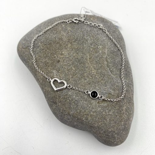 Armbånd sølvhjerte cherry